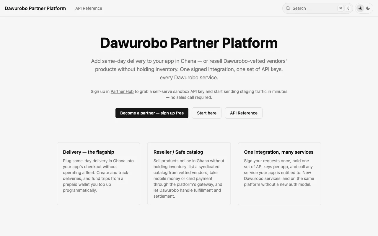 docs.dawurobo.com — the Partner Platform documentation